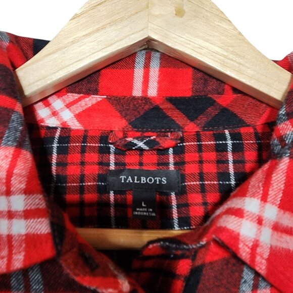 Talbots Red‎ & Black Plaid Long Sleeve Button-Detail Tunic Shirt L - Picture 3 of 8